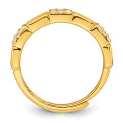 Sterling Silver Gold-tone Polished Pave CZ Squares Size 8 Adjustable Ring