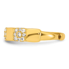 Sterling Silver Gold-tone Polished Pave CZ Squares Size 8 Adjustable Ring