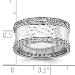Sterling Silver Rhodium-plated CZ Polished And Hammered 9.5mm Band Size 8 Ring