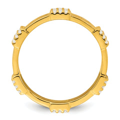 Sterling Silver Gold-tone Polished CZ 3-Row Size 8 Eternity Band Ring