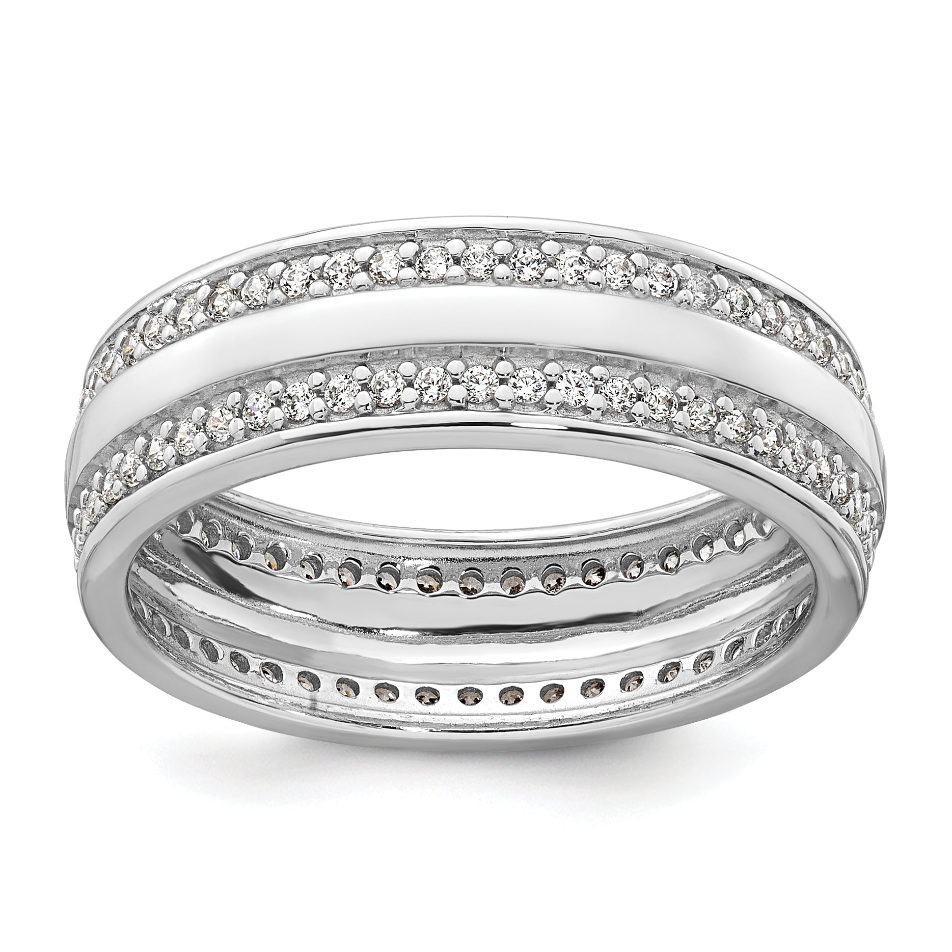 Sterling Silver Rhodium-plated Polished 6.5mm CZ Band Size 8 Ring