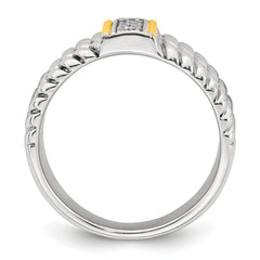 Sterling Silver with 14k Accent Antiqued Polished CZ Triple Twisted Ring