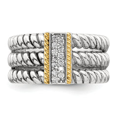 Sterling Silver with 14k Accent Antiqued Polished CZ Triple Twisted Ring