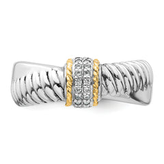 Sterling Silver Rhodium-plated with 14k Accent Polished CZ Twisted Ring