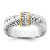Sterling Silver Rhodium-plated with 14k Accent Polished CZ Twisted Ring