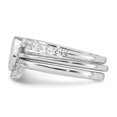 Sterling Silver Rhodium-plated Polished Pear Shape White CZ Ring with 2 Fitted CZ Bands Size 8 Three Ring Set