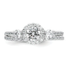 Sterling Silver Rhodium-plated Polished CZ 3-Stone Halo Size 8 Engagement Ring and Wedding Band Set