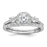 Sterling Silver Rhodium-plated Polished CZ 3-Stone Halo Size 8 Engagement Ring and Wedding Band Set
