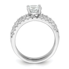 Sterling Silver Rhodium-plated Polished CZ Solitaire Size 8 Engagement Ring and Wedding Band Set