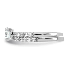 Sterling Silver Rhodium-plated Polished CZ Solitaire Size 8 Engagement Ring and Wedding Band Set