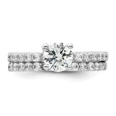 Sterling Silver Rhodium-plated Polished CZ Solitaire Size 8 Engagement Ring and Wedding Band Set