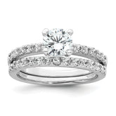 Sterling Silver Rhodium-plated Polished CZ Solitaire Size 8 Engagement Ring and Wedding Band Set