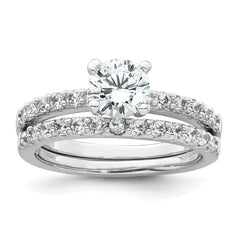 Sterling Silver Rhodium-plated Polished CZ Solitaire Size 8 Engagement Ring and Wedding Band Set