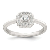 Sterling Silver Polished Round White CZ Cushion Halo Size 8 Ring