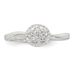 Sterling Silver Polished and Grooved White CZ Flower with Wavy Shank Size 8 Ring