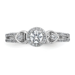 Sterling Silver Rhodium-plated Polished Round CZ Halo Double Side Heart Split Shank Size 8 Ring