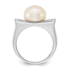 Sterling Silver Rhodium-plated 10-11mm Button White Freshwater Cultured Pearl Square Top Size 8 Ring