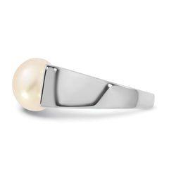 Sterling Silver Rhodium-plated 10-11mm Button White Freshwater Cultured Pearl Square Top Size 8 Ring