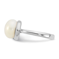 Sterling Silver Rhodium-plated 10-11mm Button White Freshwater Cultured Pearl Size 8 Ring