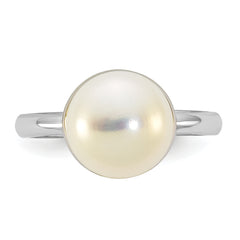 Sterling Silver Rhodium-plated 10-11mm Button White Freshwater Cultured Pearl Size 8 Ring