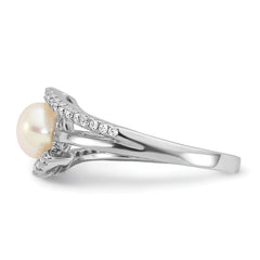 Sterling Silver Rhodium-plated Polished CZ and 6-7mm Freshwater Cultured Pearl Size 8 Ring