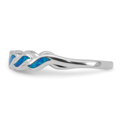 Sterling Silver Rhodium-plated Polished Blue Lab Created Opal Wave Size 8 Ring