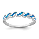 Sterling Silver Rhodium-plated Polished Blue Lab Created Opal Wave Size 8 Ring