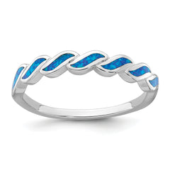 Sterling Silver Rhodium-plated Polished Blue Lab Created Opal Wave Size 8 Ring