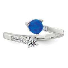 Sterling Silver Polished Opal and CZ Bypass Ring