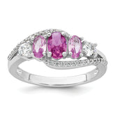 Sterling Silver Rhodium-plated Polished Pink CZ 5-Stone Size 8 Ring