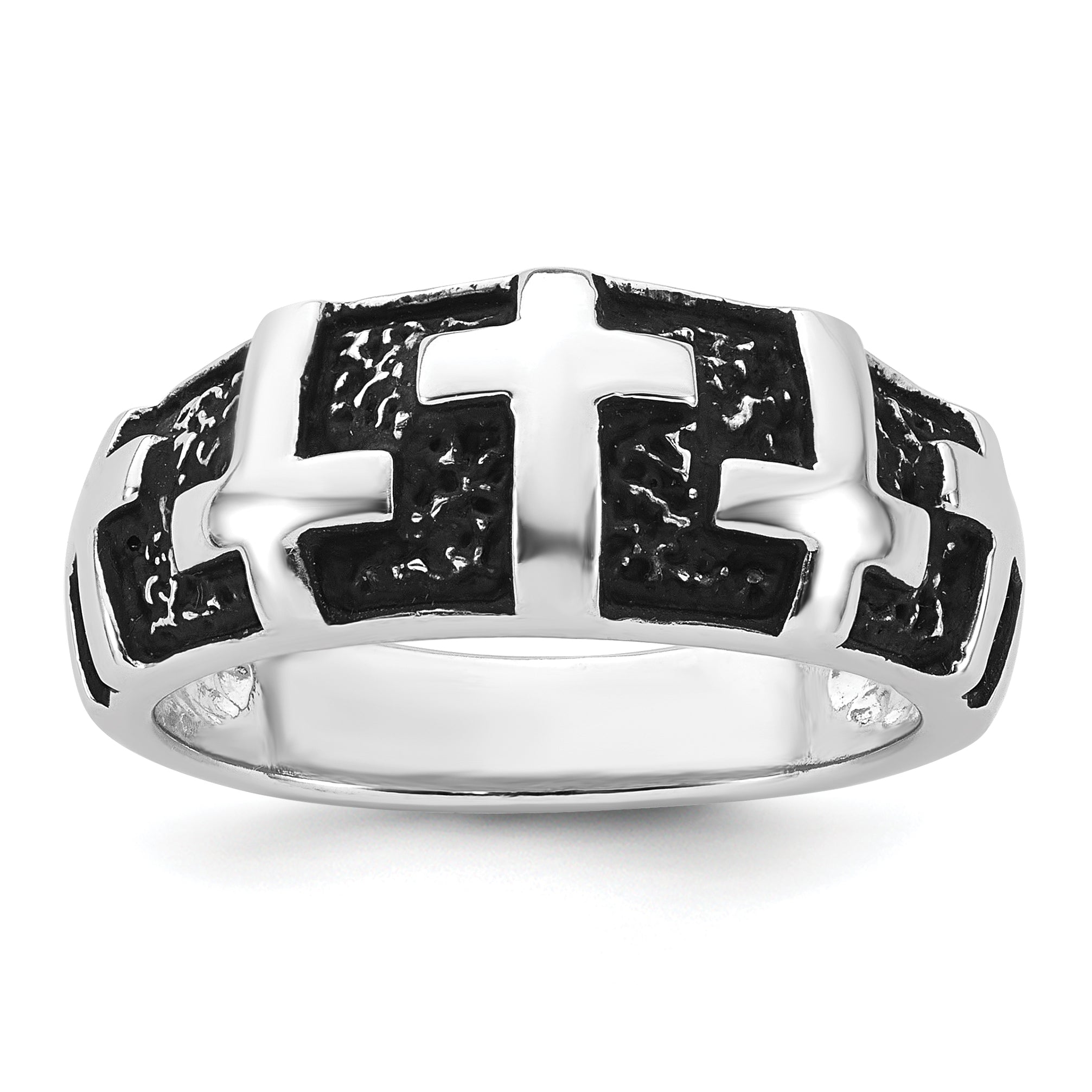 Sterling Silver Rhodium-plated Enameled Polished Multi-Cross Size 11 Men's Ring