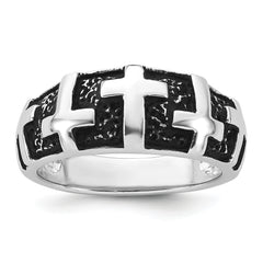 Sterling Silver Rhodium-plated Enameled Polished Multi-Cross Size 11 Men's Ring