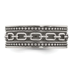 Sterling Silver Polished Beaded Antiqued Chain Link Band Size 11 Mens Ring