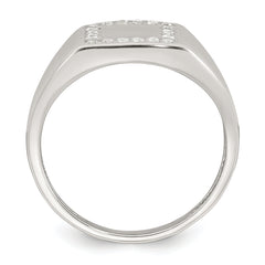 Sterling Silver Polished White CZ Square Border Size 11 Mens Signet Ring