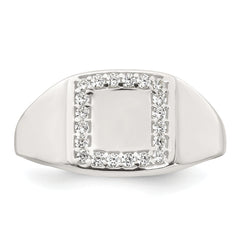 Sterling Silver Polished White CZ Square Border Size 11 Mens Signet Ring