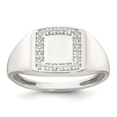 Sterling Silver Polished White CZ Square Border Size 11 Mens Signet Ring