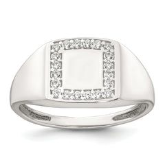 Sterling Silver Polished White CZ Square Border Size 11 Mens Signet Ring