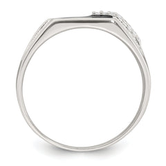 Sterling Silver Polished Black Enameled and White CZ Size 11 Mens Signet Ring