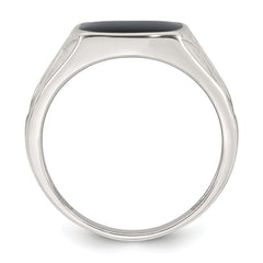 Sterling Silver Polished and Textured Black Enameled Size 11 Mens Signet Ring