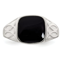Sterling Silver Polished and Textured Black Enameled Size 11 Mens Signet Ring