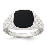 Sterling Silver Polished and Textured Black Enameled Size 11 Mens Signet Ring