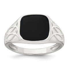 Sterling Silver Polished and Textured Black Enameled Size 11 Mens Signet Ring