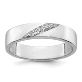 Sterling Silver Rhodium-plated Polished White CZ Mens Size 11 Band Ring
