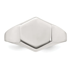 Sterling Silver Polished 12.2mm x 11.4mm Hexagon Closed Back Size 11 Mens Signet Ring