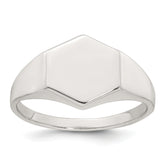 Sterling Silver Polished 12.2mm x 11.4mm Hexagon Closed Back Size 11 Mens Signet Ring