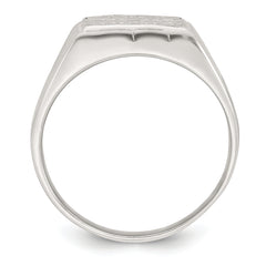 Sterling Silver Polished and Grooved White CZ Square Size 11 Mens Ring