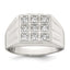 Sterling Silver Polished and Grooved White CZ Square Mens Ring - Sophia Jewelers