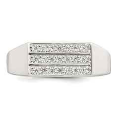 Sterling Silver Polished White CZ Rectangular Size 11 Mens Ring