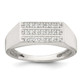 Sterling Silver Polished White CZ Rectangular Size 11 Mens Ring