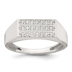 Sterling Silver Polished White CZ Rectangular Size 11 Mens Ring